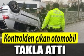 Kocaeli de kontrolden cikan otomobil takla atti