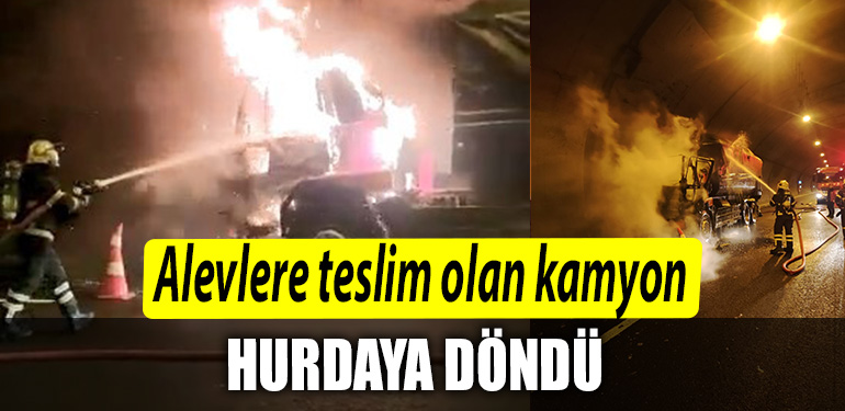 Kocaeli de alevlere teslim olan kamyon hurdaya dondu