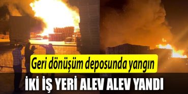 Kocaeli de geri donusum deposu yangini palet imalathanesine sicradi Iki is yeri alev alev yandi