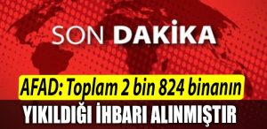 AFAD Simdiye kadar toplam 2 bin 824 binanin yikildigi ihbari alinmistir.