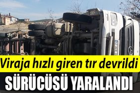 Kocaeli de viraja hizli giren tir devrildi surucusu yaralandi