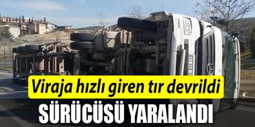Kocaeli de viraja hizli giren tir devrildi surucusu yaralandi