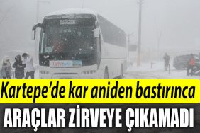 Kartepede kar aniden bastirinca araclar zirveye cikamadi