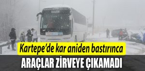 Kartepede kar aniden bastirinca araclar zirveye cikamadi