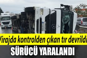 Kocaeli de virajda kontrolden cikan tir devrildi surucu yaralandi