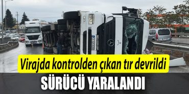Kocaeli de virajda kontrolden cikan tir devrildi surucu yaralandi