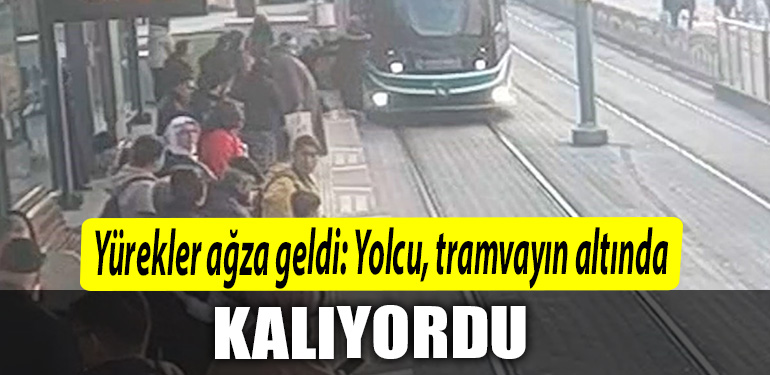 Kocaeli de yurekler agza geldi Yolcu tramvayin altinda kalmaktan son anda boyle kurtuldu