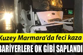 Kuzey Marmarada kaza Yol ayrimi tabelasina carpan tirin surucusu yaralandi
