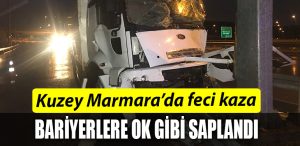 Kuzey Marmarada kaza Yol ayrimi tabelasina carpan tirin surucusu yaralandi
