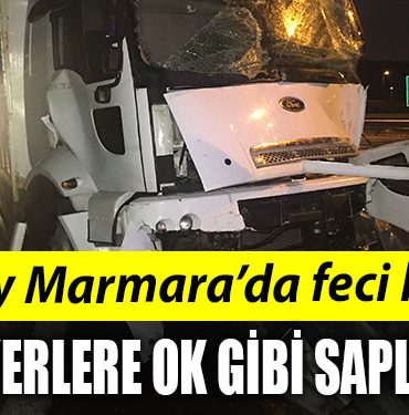 Kuzey Marmarada kaza Yol ayrimi tabelasina carpan tirin surucusu yaralandi