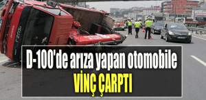 Kocaeli' de D 100'de arıza yapan otomobile vinç çarptı