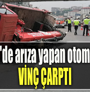 Kocaeli' de D 100'de arıza yapan otomobile vinç çarptı