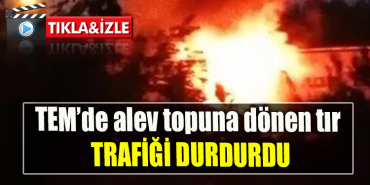Kocaeli TEM’de alev topuna dönen tır trafiği durdurdu
