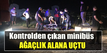 Kocaeli' de Kontrolden çıkan minibüs ağaçlık alana uçtu