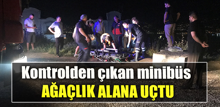 Kocaeli' de Kontrolden çıkan minibüs ağaçlık alana uçtu