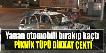 Kocaeli' de yanan otomobili bırakıp kaçtı Aracın üzerindeki piknik tüpü dikkat çekti