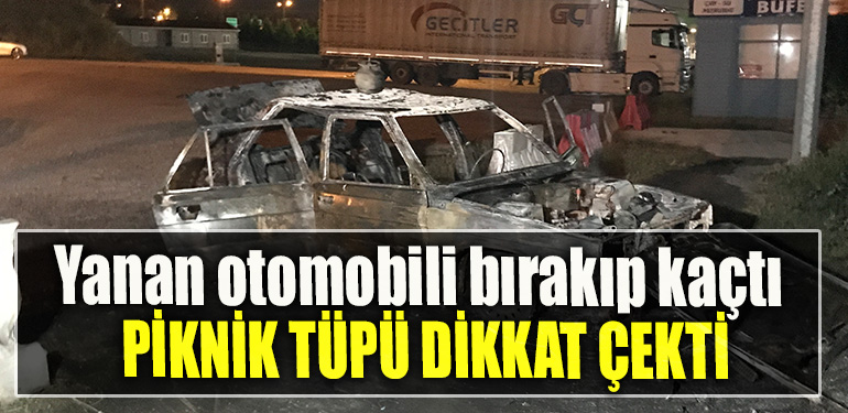 Kocaeli' de yanan otomobili bırakıp kaçtı Aracın üzerindeki piknik tüpü dikkat çekti