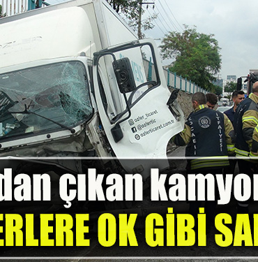 Kocaeli' de yoldan çıkan kamyonet önce bariyerlere ardından duvara çarptı