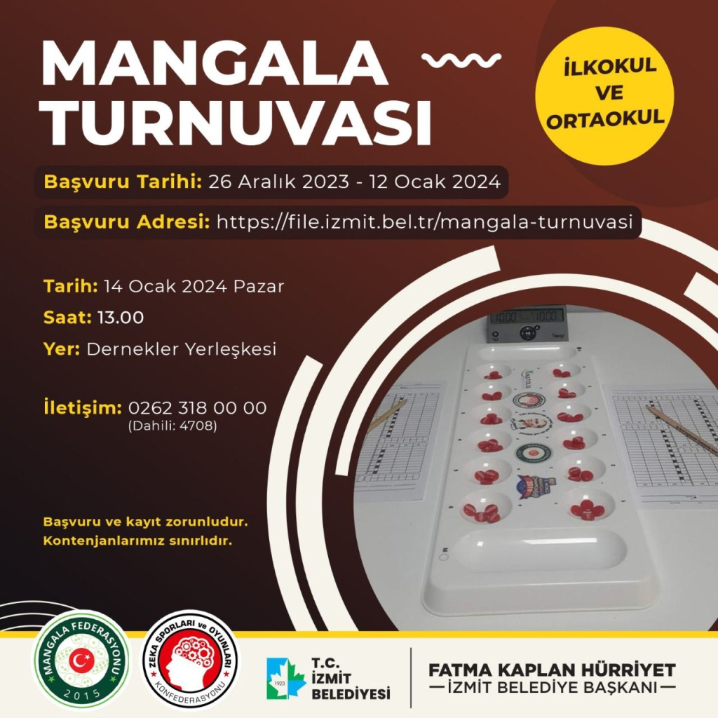 zmit belediyesi mangala turnuvasi kayitlari devam ediyor
