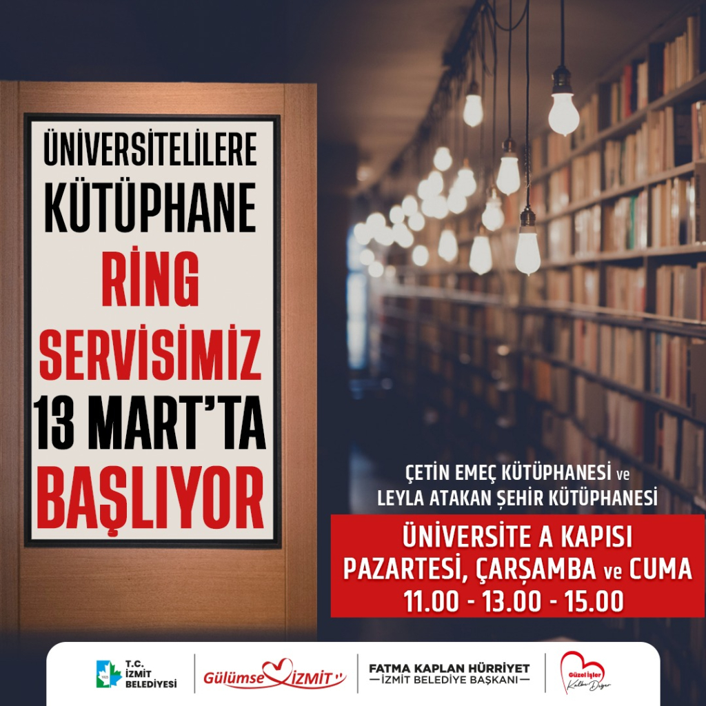 İzmit Belediyesi Üniversitelilere ücretsiz kütüphane ring servislerine başlıyor!
