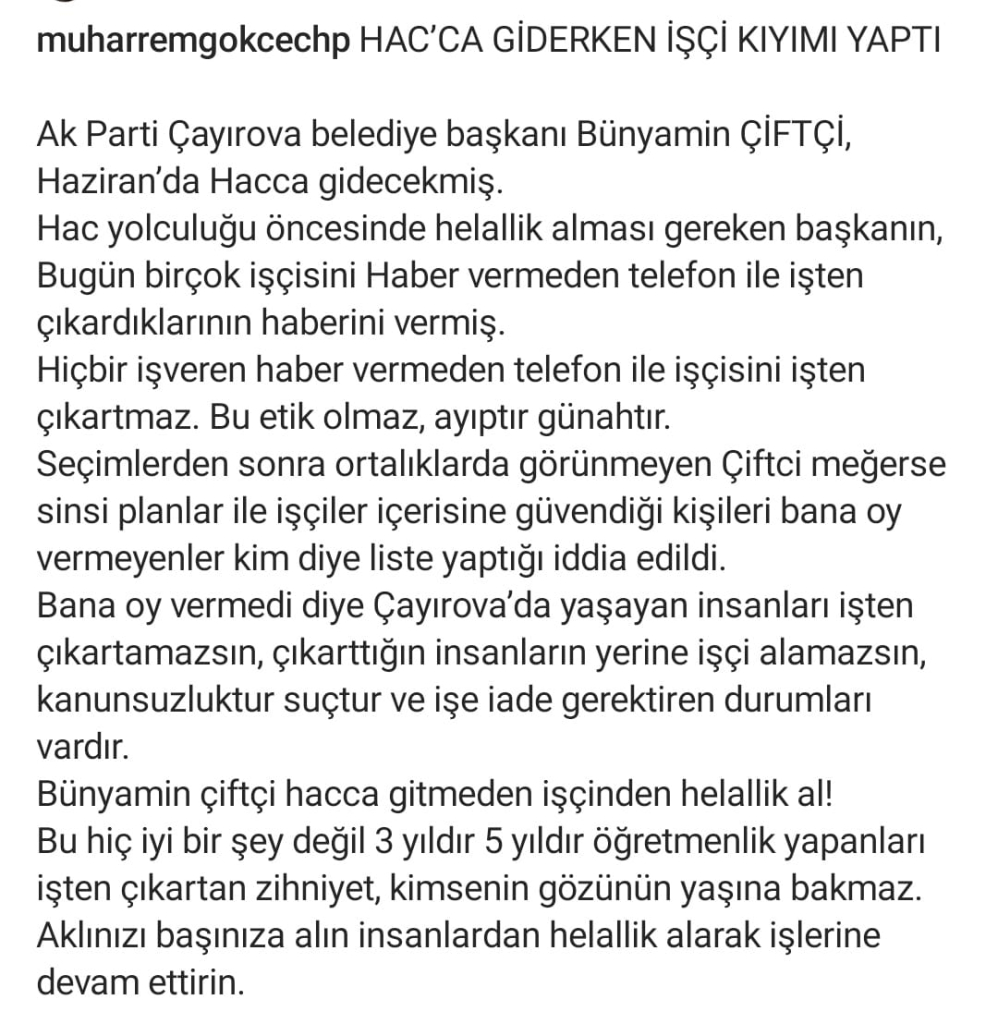 AKP'li Bünyamin Çiftçi kendisine oy vermeyen işçileri kovdu mu