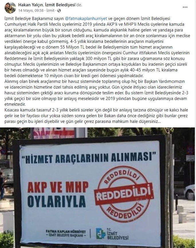 Hürriyet’in Danışmanı’ndan ‘Kamuda tasarruf’ yorumu “Kamuda tasarruf 2019’dan bu yana İzmit Belediyesinde bir anlayış meselesidir”