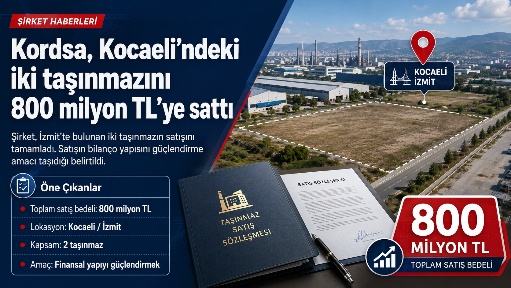 Kordsa, Kocaeli’deki İki Taşınmazını 800 Milyon TL’ye Sattı